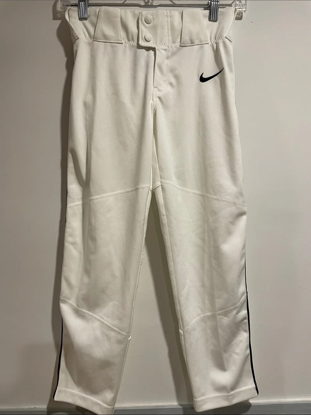 Nike White youth S Athletic Baseball Pants with Black Swoosh